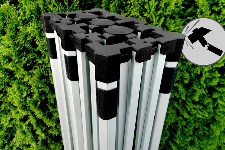 Detail hliníkových profilov nôh stanu 3x6m